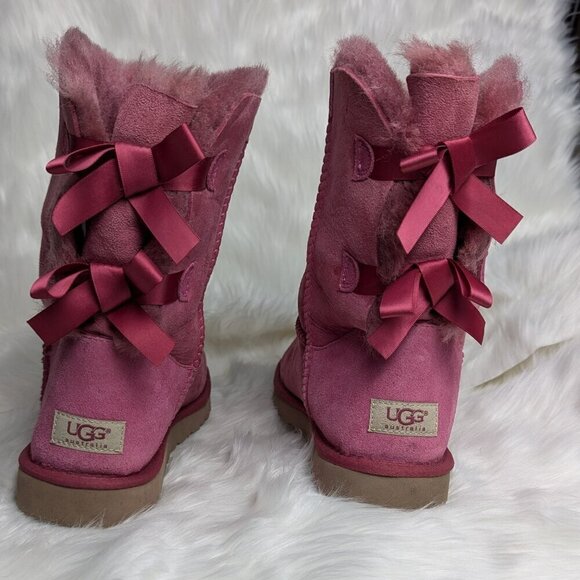BURGUNDY BOW UGG BOOTS Size 11 - Picture 3 of 12